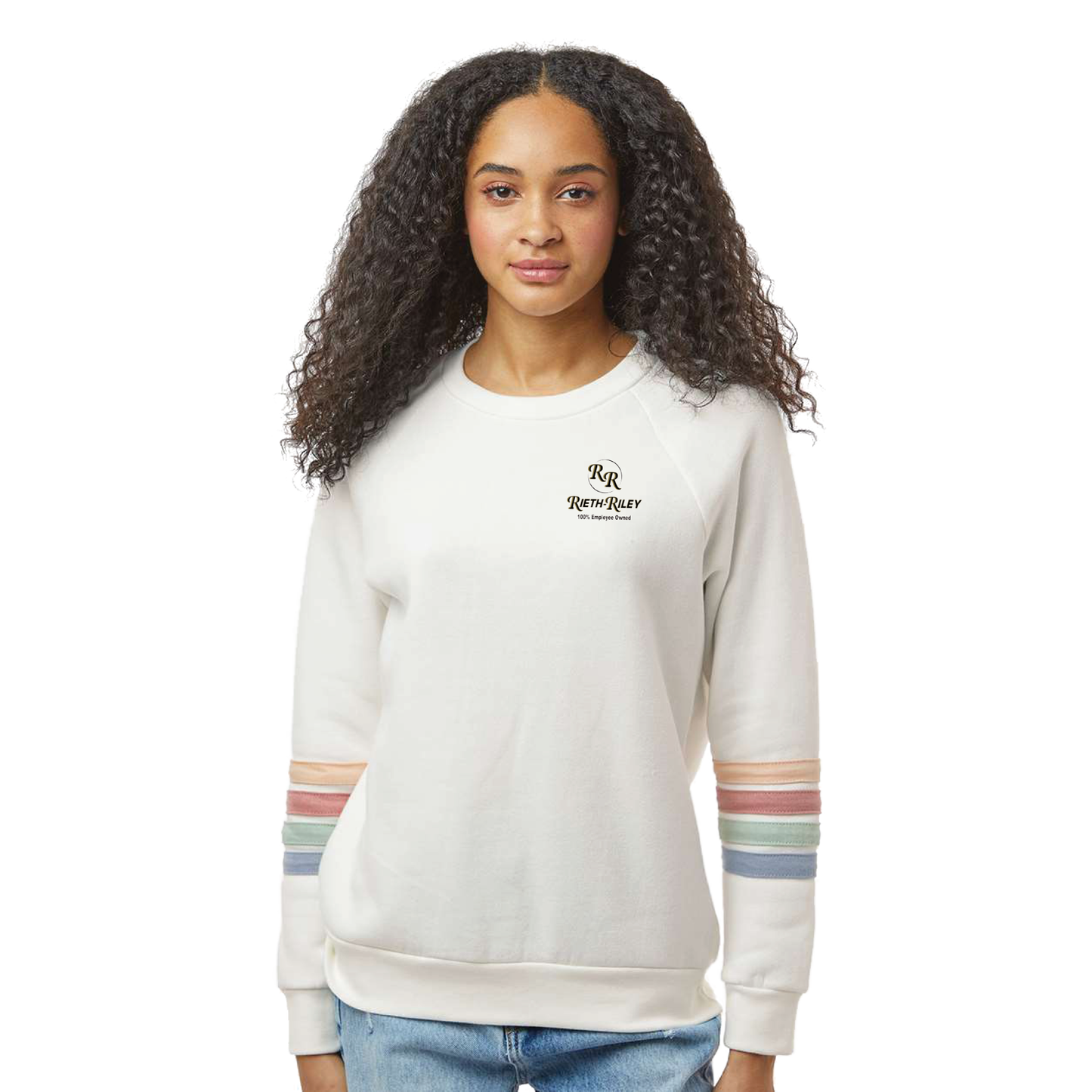 MV Sport Women's Striped Sleeves Crewneck Sweatshirt