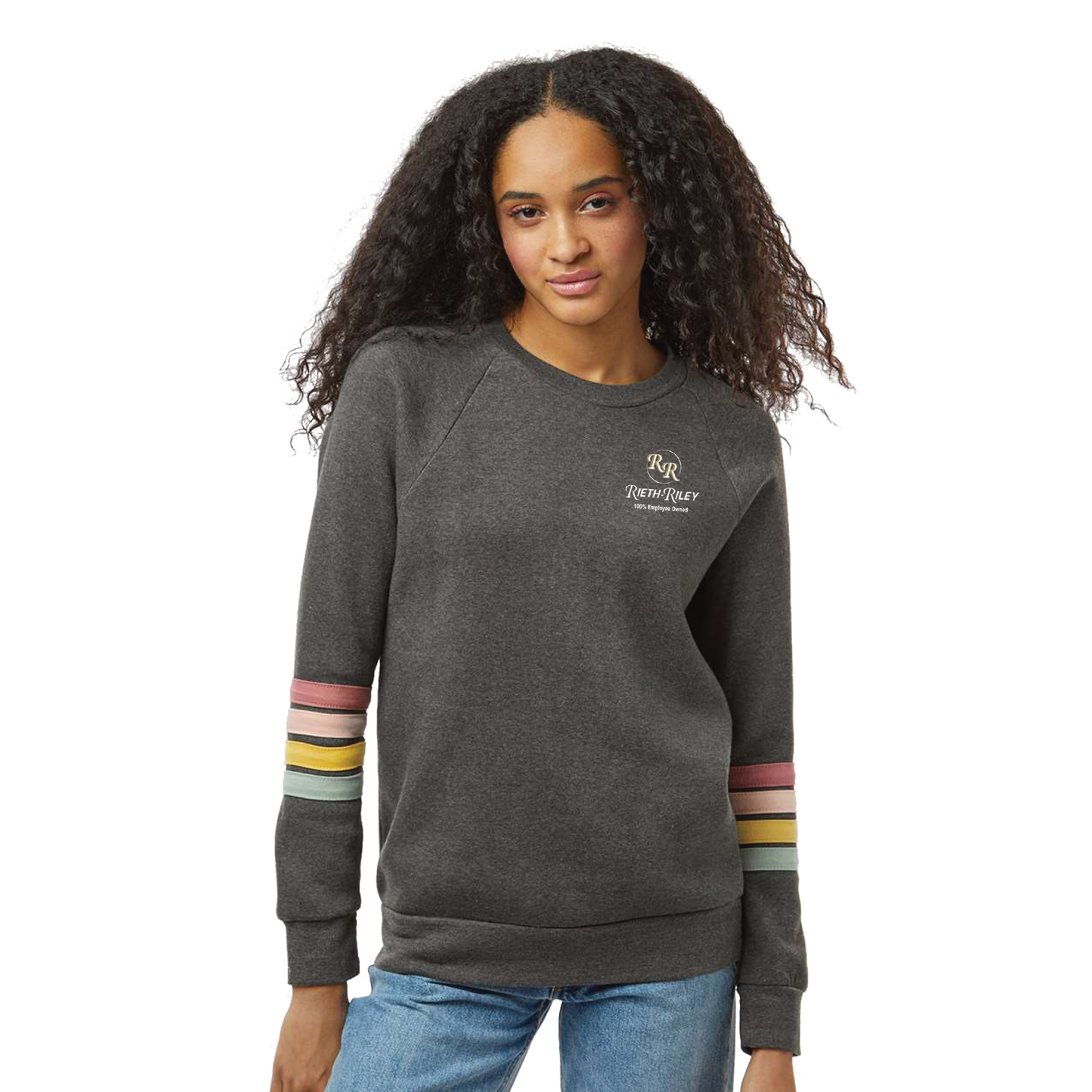MV Sport Women's Striped Sleeves Crewneck Sweatshirt